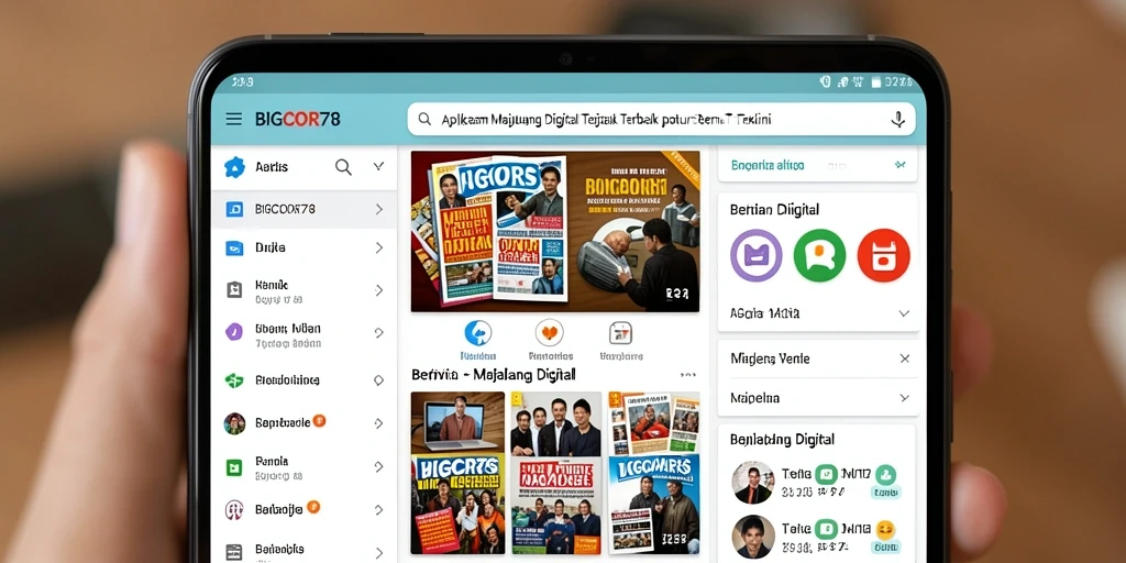Antarmuka aplikasi BIGCOR78 yang menarik dan interaktif untuk Majalah Digital.