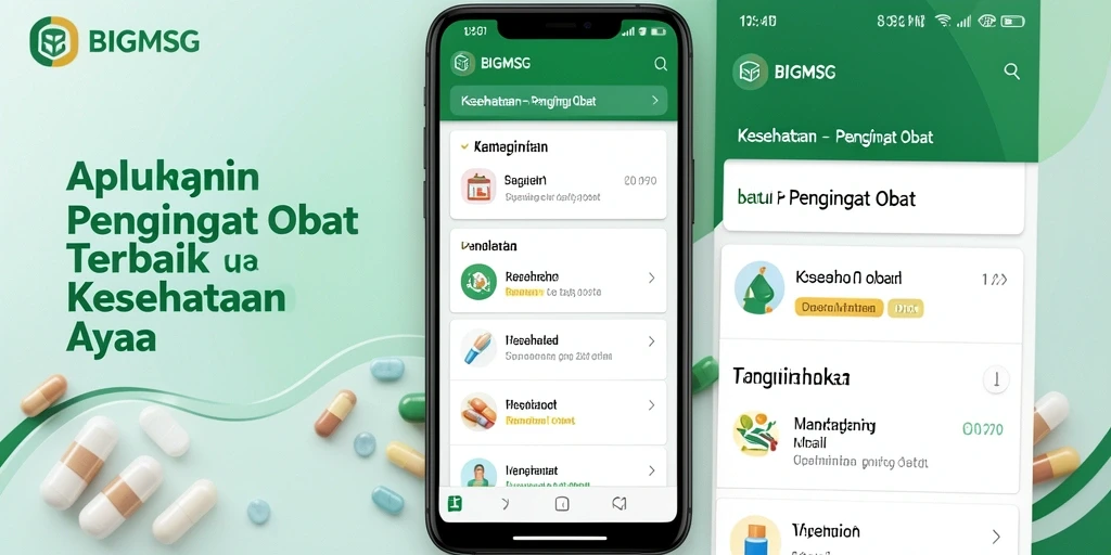 Antarmuka aplikasi BIGMSG dengan fitur pengingat obat yang mudah digunakan.