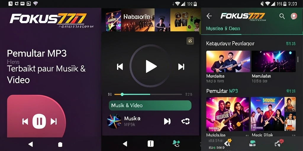 Tampilan antarmuka FOKUS777 untuk pemutaran MP3 yang intuitif.
