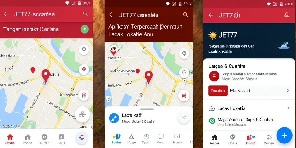 Antarmuka aplikasi JET77 untuk lacak lokasi secara efektif.
