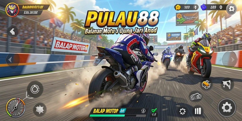 Screenshot PULAU88 menampilkan aksi balap motor yang mendebarkan.